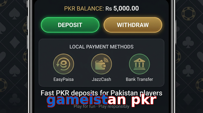 Deposit and withdrawal screen with PKR methods